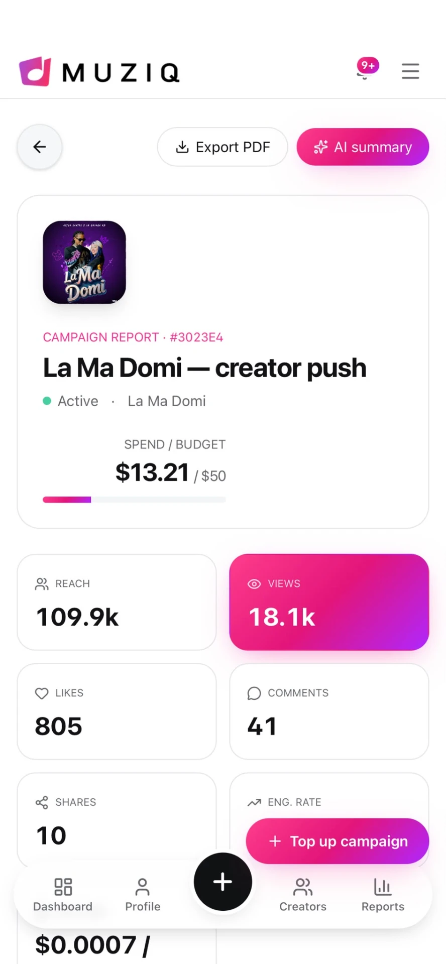 MuziQ app Track Page screen