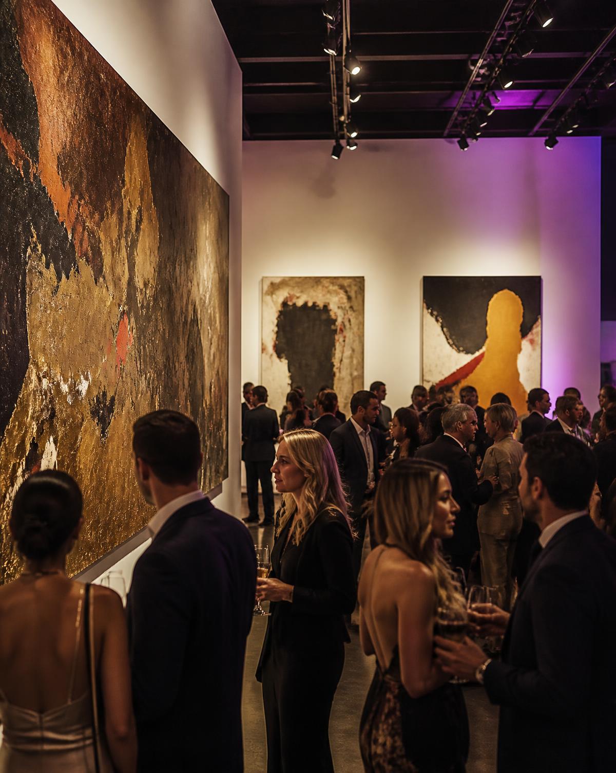 Art Basel Miami gallery opening at night